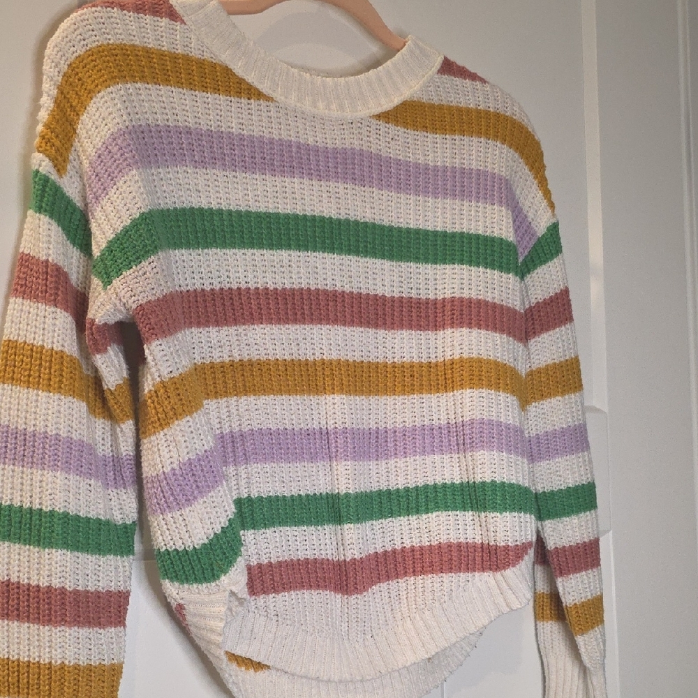 SO Women's Striped Sweater - Cream, Pink, Green, Gold